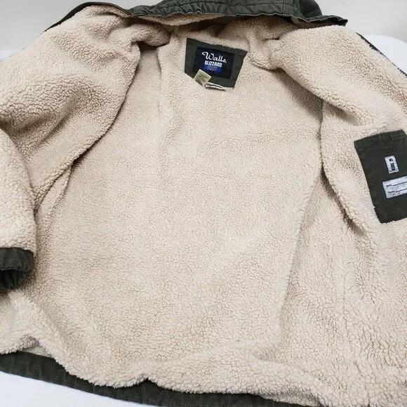 Walls Blizzard Pruf Army Green Canvas Sherpa Lined Coat Size Youth XL 16/18 - Picture 4 of 15